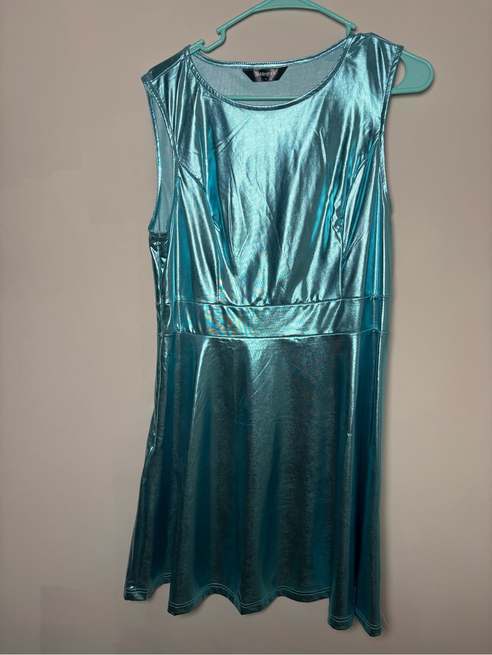 Allegra K Metallic Teal Sleeveless Mini Dress